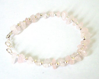 Rose Quartz Bracelet - Pink and Silver Bracelet - UK Seller - Unconditional Love