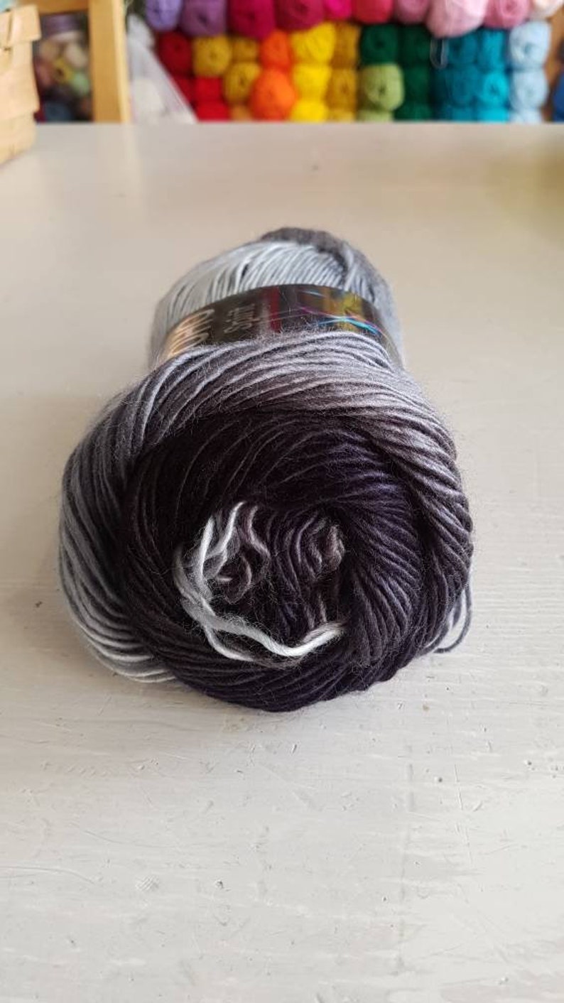 Cygnet boho spirit acrylic yarn, 100g, premium acrylic, stardust, black and grey yarn, double knitting, goth yarn, vegan goth, white image 1