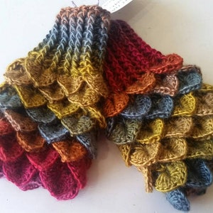 Mitaines feuilles d'automne - gants écailles de dragon marron - gants de sirène - gants de crocodile - mitaines de sirène - mitaines - folk