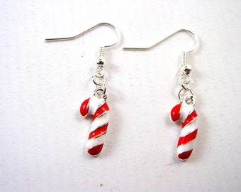 Candy Cane Earrings - Christmas Earrings - Xmas Earrings - Red and White Earrings