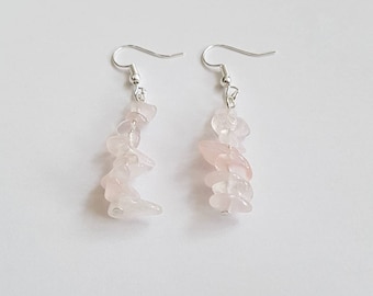 Pendientes de cuarzo rosa, pendientes de piedras preciosas rosas, joyas de cristal, joyas de piedras preciosas, joyas de cristal rosa, pendientes de piedras preciosas rosas,