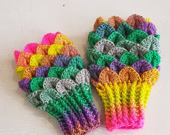 Unicorn Mittens, rainbow Dragon scale gloves, Mermaid gloves, Crocodile gloves, Mermaid mitts, fingerless gloves, hippy mittens, boho gloves