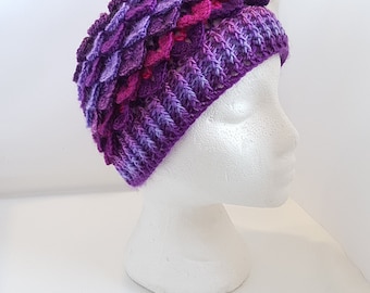 Purple Fairy Hat, Adult sized Dragon scale hat, Purple beanie hat, Pink crocodile stitch hat, Purple hat, pink hat, Pink and purple, lotus