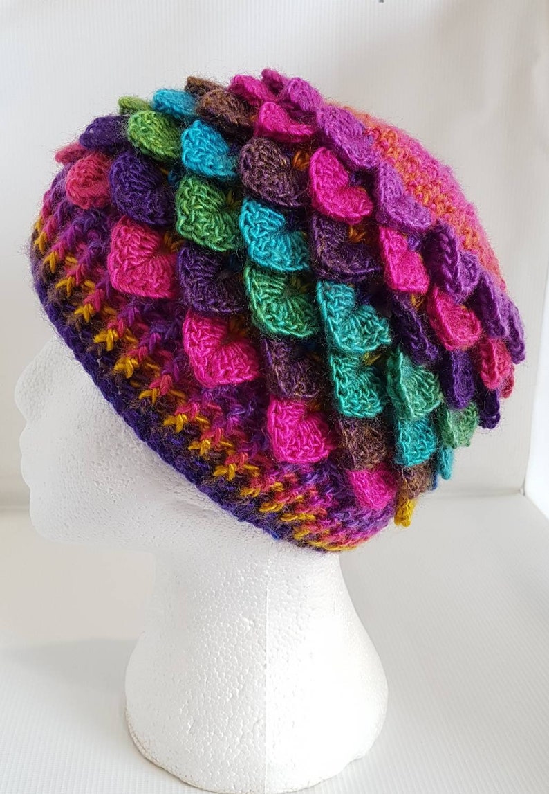 Adult Rainbow Fairy Hat, Adult Dragon scale hat, rainbow beanie hat, rainbow crocodile stitch hat, rainbow pride hat, nhs hat, festival image 2