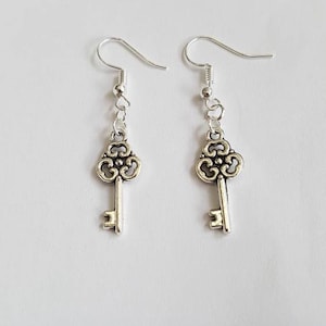 Large Key Earrings, Silver Key Earrings, Statement Earrings