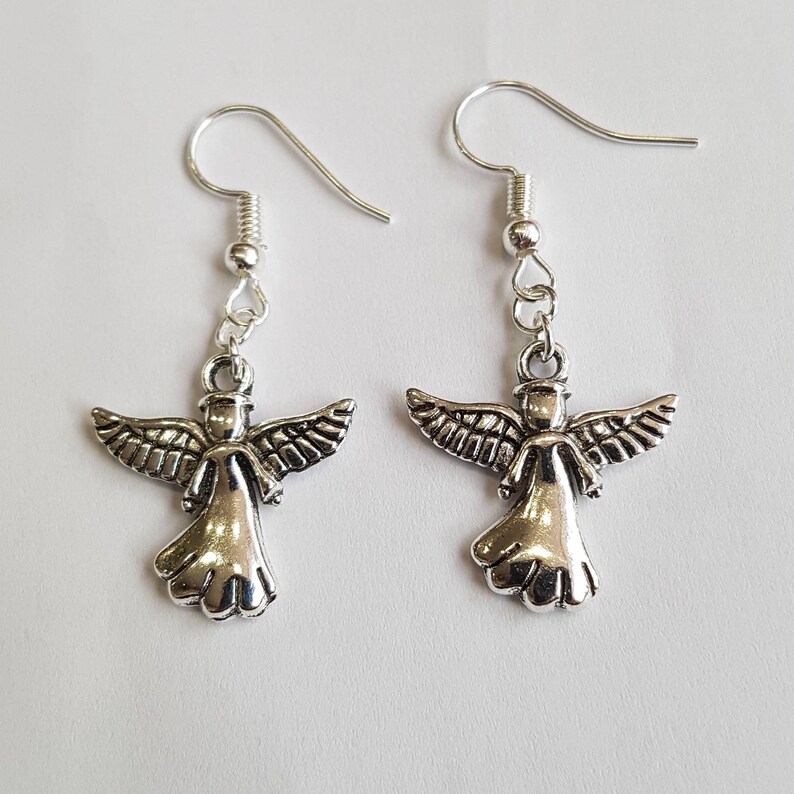 Angel Earrings, Fairy earrings, Angel Wings earrings, guardian angel earrings, fairy godmother earrings, silver earrings, uk seller image 1