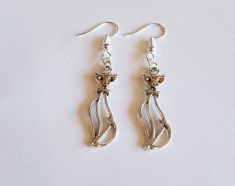 Cat Earrings, Silver Cat Earrings, Tall Cat Earrings, cat ear rings, cat earrings in the uk, gift for cat lover,