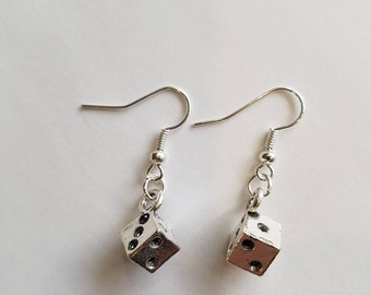 Dice Earrings  - Silver dice Earrings - Poker Earrings - lucky earrings