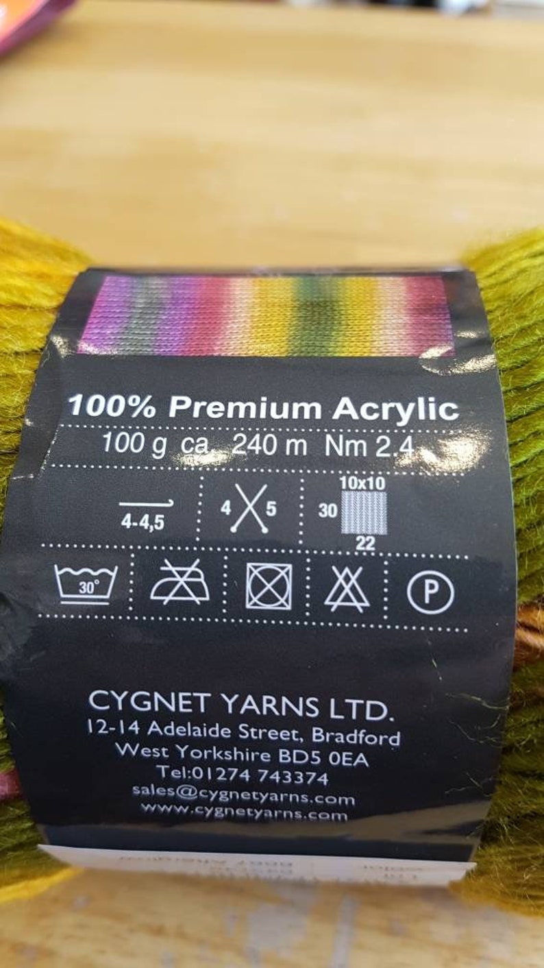 Cygnet boho spirit acrylic yarn, 100g, premium acrylic, afterglow, double knitting, vegan yarn, pink green yellow orange, rainbow yarn image 2