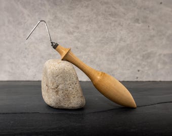 Pottery Trimming Tool - Tungsten Carbide Tool Head (Large L Shape) with Natural Wood Handle