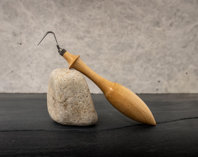 Pottery Trimming Tool - Tungsten Carbide Tool Head (Medium L shape) with Natural Wood Handle