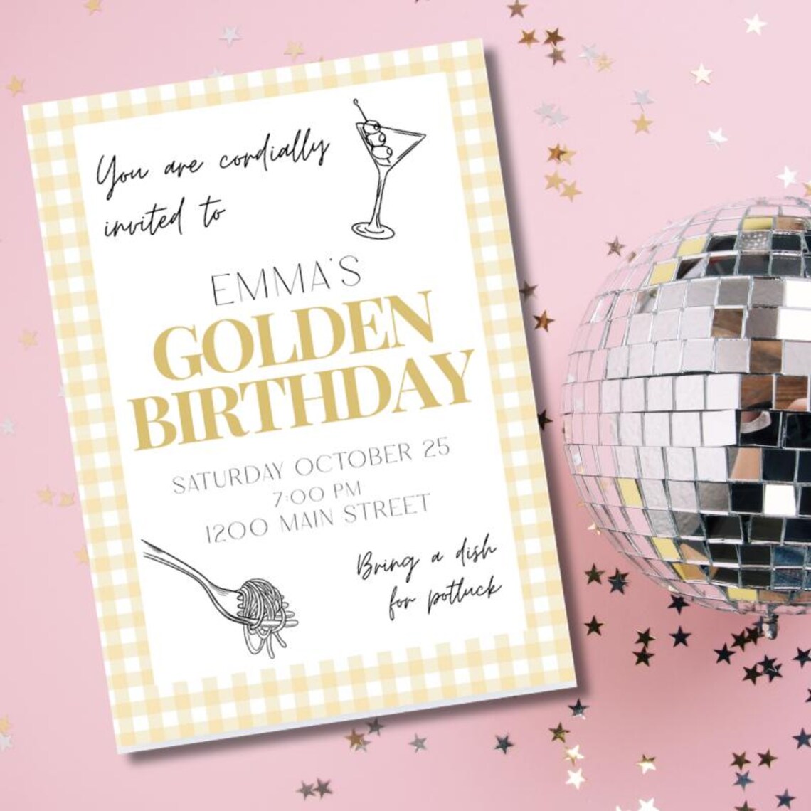 Golden Birthday Invitation Canva Template Editable Gold Party Invite