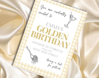 Golden Birthday Invitation Canva Template | Editable Gold Party Invite | Instant Download | Customizable Birthday Party Design