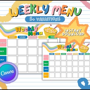 Daycare Weekly Menu Printable Teacher and Parent Meal Planner For Kids Simple Meal Planner Editable Menu Home School Meal Planner Template