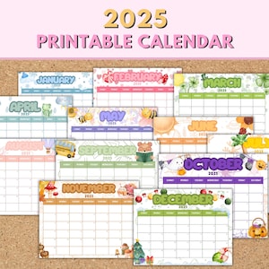 2025 Kids Calendar Printable Teacher Monthly Planner PDF Editable Wall Calendar for Children Homeschool Organizer, Instant Download Daycare