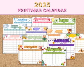 2025 Kids Calendar Printable, Cute Monthly Planner PDF, Editable Wall ...