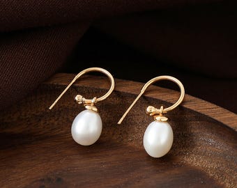 Orecchini a cerchio con perle Orecchini a cerchio con perle pendenti Perle d'acqua dolce naturali Gioielli per damigelle Regali di Natale perfetti per lei