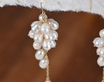 Multi Pearl Drop Earrings – Freshwater Tassel Dangles for Wedding & Party, Long Boho Statement Jewelry Gif