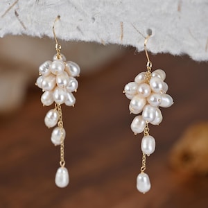 Multi Pearl Drop Earrings – Freshwater Tassel Dangles for Wedding & Party, Long Boho Statement Jewelry Gif