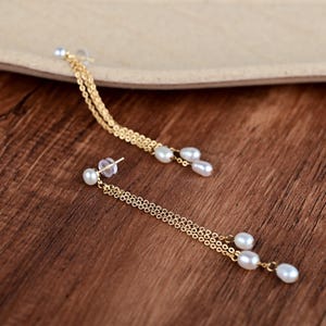 Dainty Pearl Tassel Earrings, Freshwater Pearl Drop Earrings, Gold Dangle Earrings, Minimalist Earrings, Wedding Gift For Her