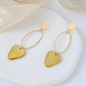 Yellow Geometry Clay Earrings | Gold Glitter Earrings | Triangle Dangle Earrings | Modern Earrings | Statement Jewelry for Women