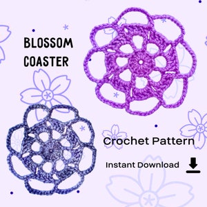 ブロッサム コースター かぎ針編みパターン、花柄かぎ針編みコースター、PDF パターン