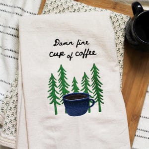 Twin Peaks Embroidered Tea Towel: Damn Fine Coffee, 90s TV Show