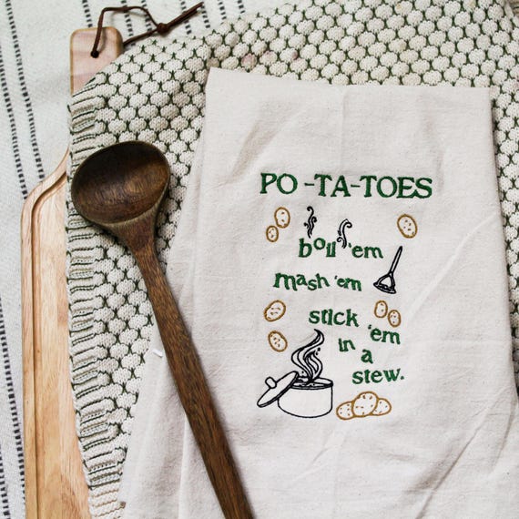 LOTR Potatoes Kitchen Tea Towel, Po-Ta-Toes quote from The Two Towers, Lord of the Rings Decor, Hobbit Kitchen Decor, LOTR Gift, Boil 'em