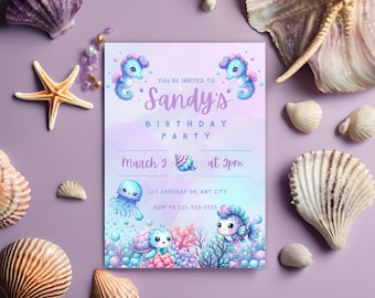 Mermaid Birthday Invitation: Blue & Purple Ocean Party (Instant Download)