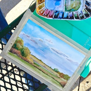Originele aquarel, kunst aan de muur, origineel aquarellandschap, landschap, plattelandslandschap