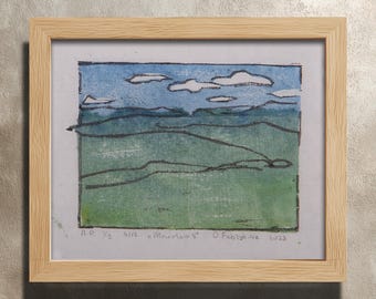 Drzeworyt Górski Oryginalny numerowany drzeworyt na bazie wody, tusz na bazie wody, druk w stylu Moku Hanga