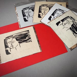 Impresión linográfica original de San Valentín Beso