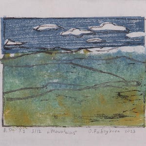 Wood block print Mountain Original numbered waterbased woodblock print waterbased ink  Printed Moku Hanga style