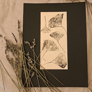 Impresión de hoja de Ginkgo Bilboa Monoprint botánico original, Tarjeta botánica minimalista Hoja impresa a mano, Arte Decoración de interiores Arte botánico