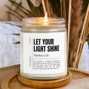 Bible Verse Scented Candle, Christian Gift, Matthew 5:16, Coconut Apricot Wax