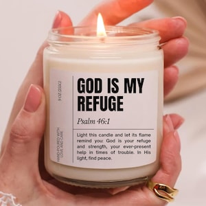 Scented Candles, God is my refuge candle,Christian Candles,Bible verse candle,Bible verse gifts,Holiday Candles,Christian Gifts,Religious