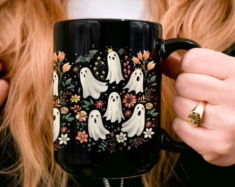 Floral Ghost Halloween Coffee Mug, Spooky Season Ceramic Mug