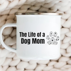 Floral Paw Print Dog Mom Enamel Mug: Lightweight Stainless Steel