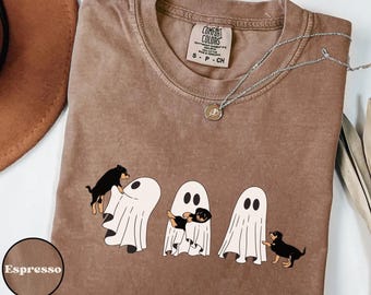 Ghosts and Puppy Halloween Shirt, Dog Lover Comfort Colors Tee