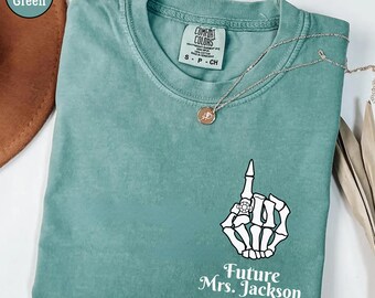 Personalized Future Mrs. Skeleton Hand T-Shirt: Spooky Gothic Bride Comfort Colors Tee