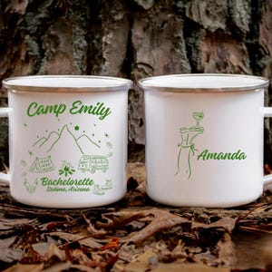 Personalized Camp Bachelorette Enamel Mug: Camping Bridal Party Favor