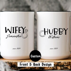 Engagement Mug Hubby Wifey,Personalized Mr and Mrs Coffee Mugs,Gifts for Engaged Couple,Husband and Wife Fiance Gifts,Gift Ideas for Couples