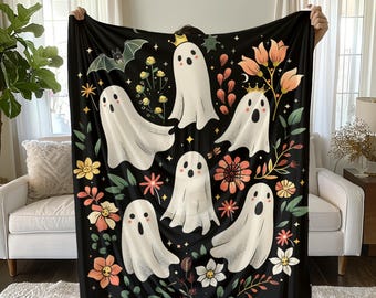 Halloween Ghost Blanket: Spooky Floral Fall Throw