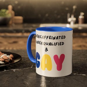 Funny Gay Work Mug, LGBTQ Coffee Cup, Colorful LGBT Office Gift, Rainbow Ceramic Tea Mug, Queer Pride Gift