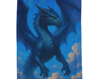 Cozy Dragon Velveteen Plush Blanket | Fantasy Home Decor, Gift for Dragon Lovers, Soft Throw for Kids, Unique Bedspread for All Ages