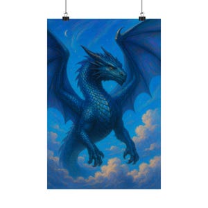 Fantasy Dragon Art Poster | Wall Decor for Home, Office & Gift, Cool Blue Dragon Print, Mystic Decor, Perfect for Fantasy Fans