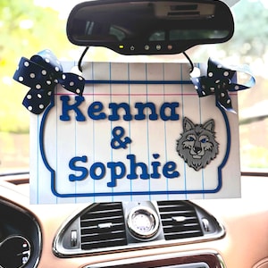 Carline rear view mirror name sign/tag for school pickup