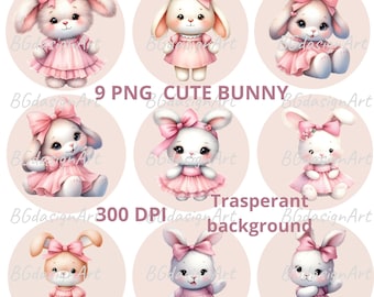 Pink Bunny Clipart – Baby Girl Illustrations (PNG, 300 DPI)