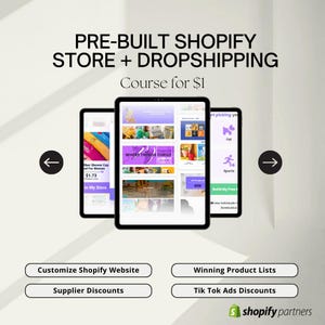 Tienda Shopify lista para usar, configuración de comercio electrónico, curso y libro electrónico de dropshipping, sitio web personalizado y guía de comercio electrónico: ¡todo lo que necesita!