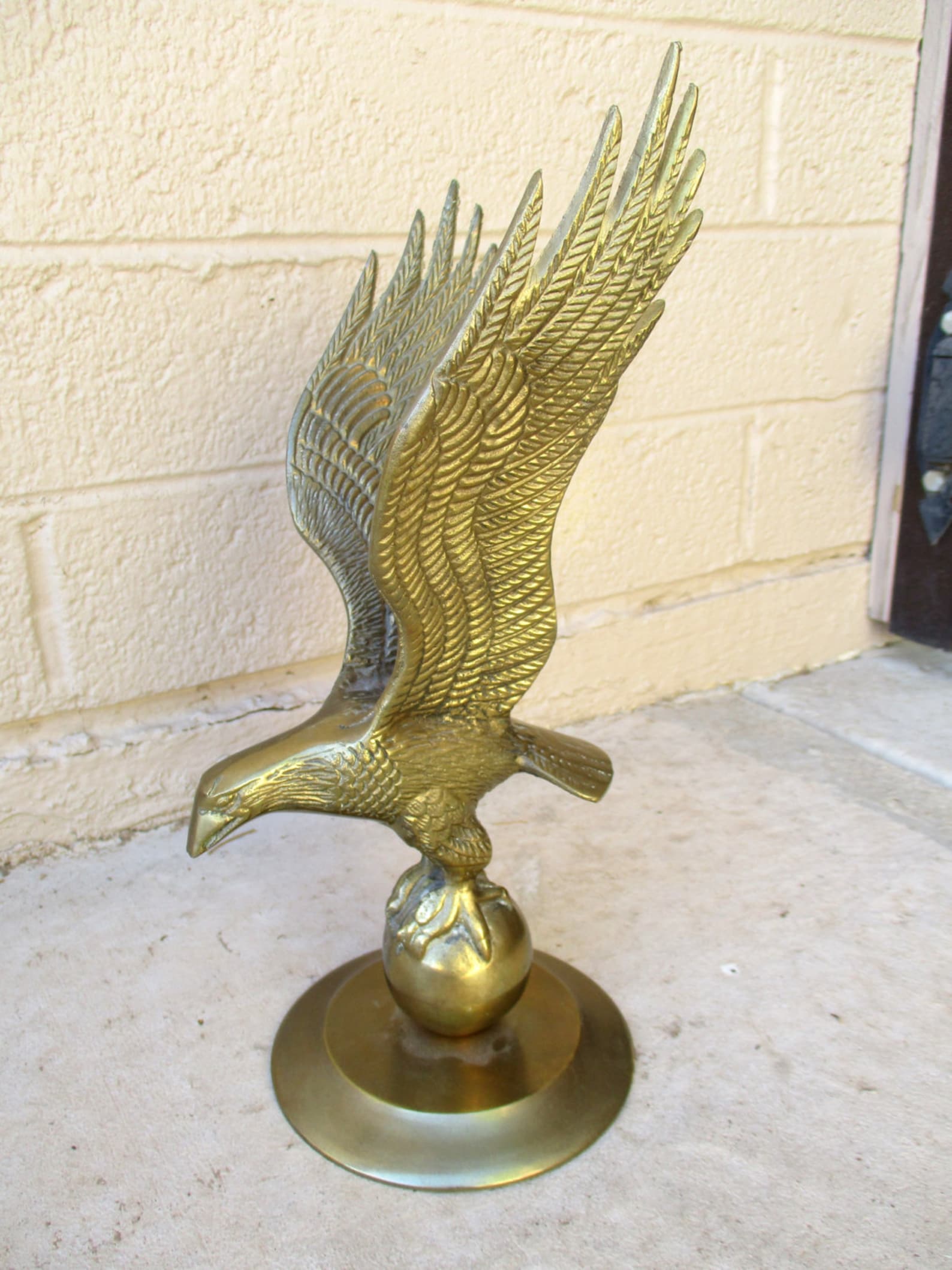 Vintage Brass Eagle on Ball Sculpture Figurine Heavy Statue Etsy